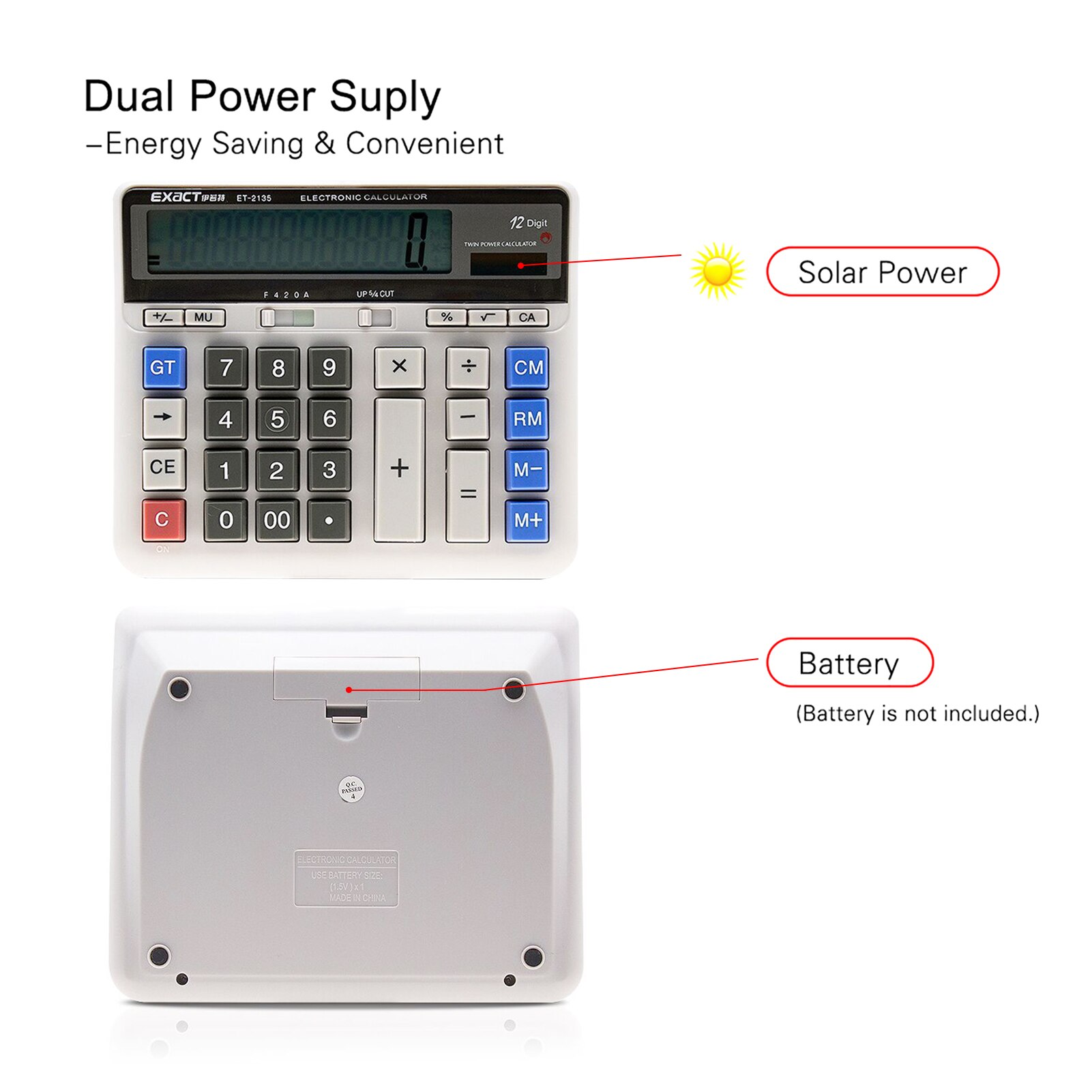 Multi-functional Scientific Calculator Electronics Desktop Calculators Dual Power 12 Digit Large LCD Display for Business School