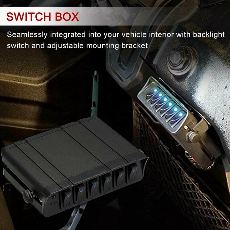 6 Gang On/Off Rocker Switch Box with LED Light,12-24V 80A Switch Panel for Automotive Vehicle Boat Marine SUV