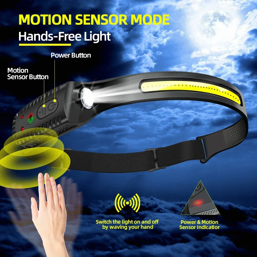 1-10 stk. led-sensorpandelampe med indbygget batteri, usb-genopladelig hovedlommelygte, pandelampe, camping, fiskeri, søgelampe
