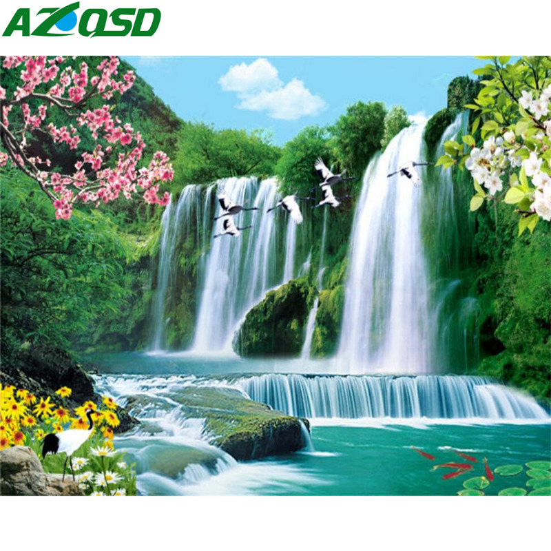 Azqsd 5D Diy Diamant Borduurwerk Landschap Waterval Diamant Schilderij Landschap Foto Van Steentjes Handwerken Ambachten