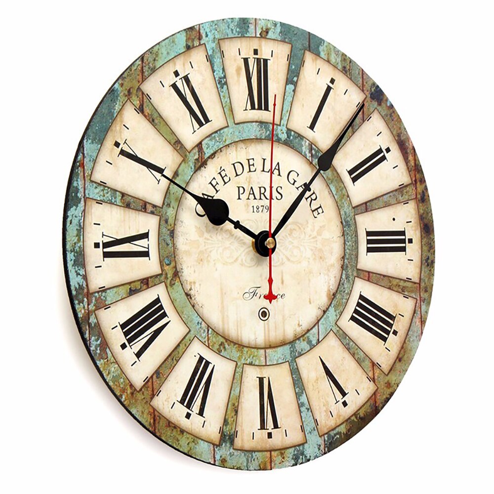 Vintage Ronde Houten Wandklok Horloge Europese Stijl Geruisloze Quartz Beugel Wandklokken Woonkamer Woondecoratie