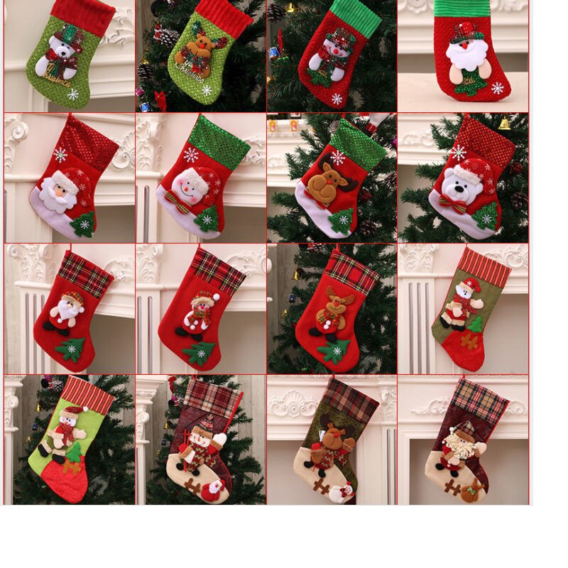 4 pc Christmas Socks Candy Socks Painted withTrees Bag Hanging Ornamnet for Christmas Tree Kids Showcase Decoration