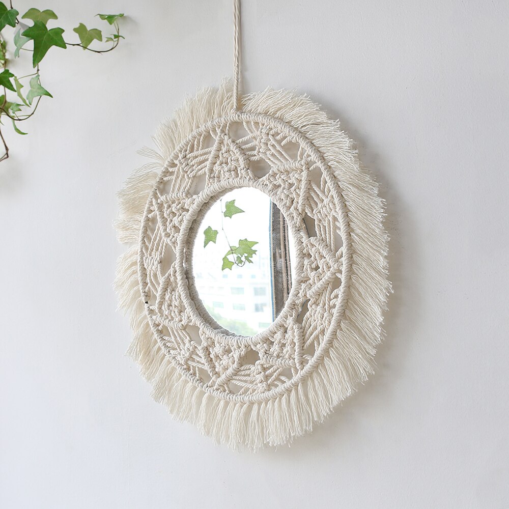 Boho Macrame specchio da parete decorazioni per la casa specchi decorativi decorazioni per la stanza estetica specchi da parete per soggiorno decorazione del bagno