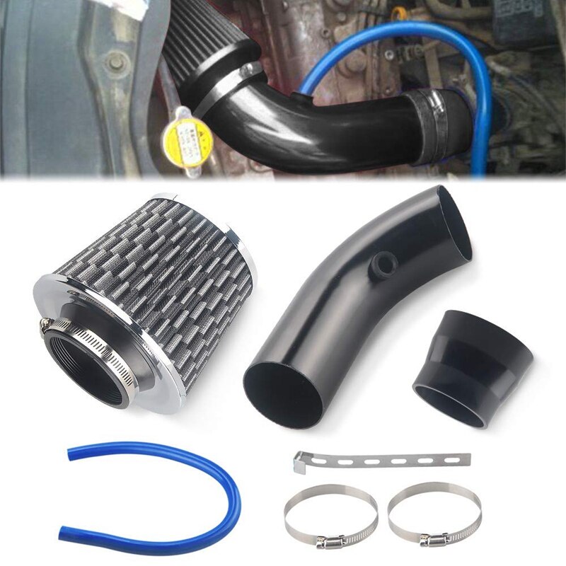 3 Inch Universal Aluminium Automotive Air Intake Kit,Cold Air Intake PipeAir Filter Induction Flow Hose Pipe Kit (Black)