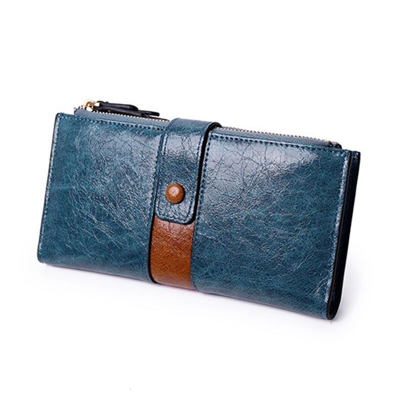 Vintage Pu Leather Long Women's Wallets Female Splice Zipper Small Purse Cards Holder: Blue