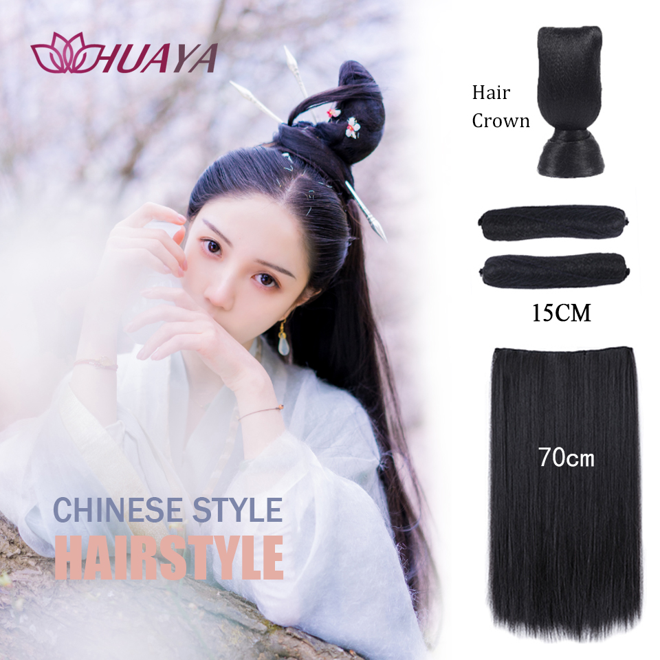 HUAYA – Extensions de perruque, postiche de cheveux chinois ancien, haute corne de bœuf noir, coiffure classique, couronne, tresses, Chignon: FG-08