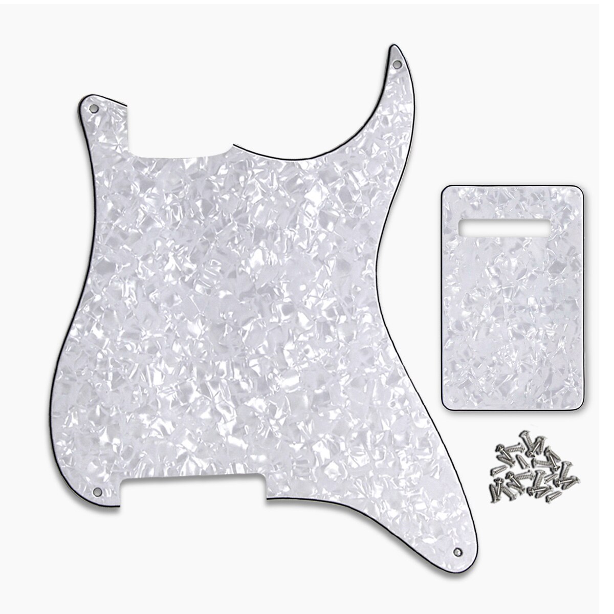 Floror – ensemble de 4 pièces de guitare électrique, matériel vierge, plaque à gratter, plaque arrière et vis, bricolage: White Pearl