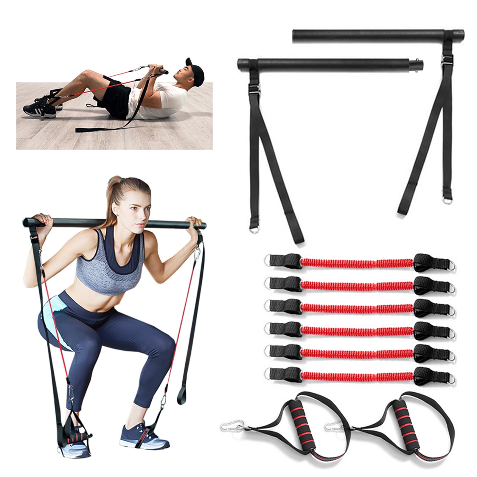 Pilates Stab Mit Widerstandsband | Tragbare Fitness Stange Für Zuhause | Inkl. DVD & Poster