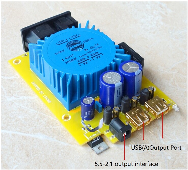 Regulated Linear Power Supply 15W Output USB *2+ DC5V Import Transformer Low Noise Dual USB