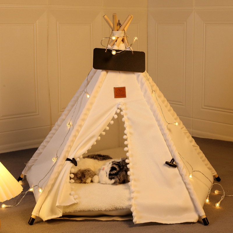 Tente tipi d'hiver pour animaux de compagnie avec coussin double face, côté peluche , base antidérapante, stabilisateurs, entièrement lavable – Idéal pour les chiens et les chats