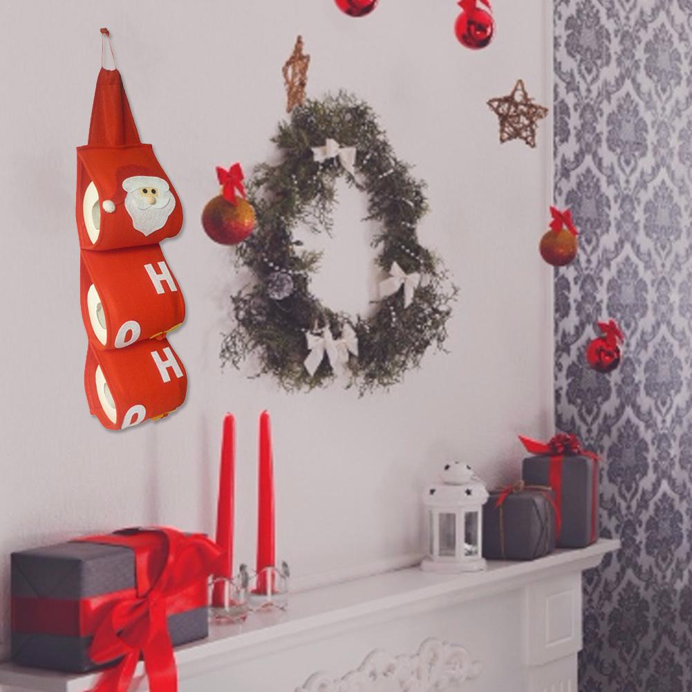 Christmas Toilet Roll Paper Holder Non-woven Santa Claus Paper Towel Box For Office Home Hotel Car Christmas Decorations