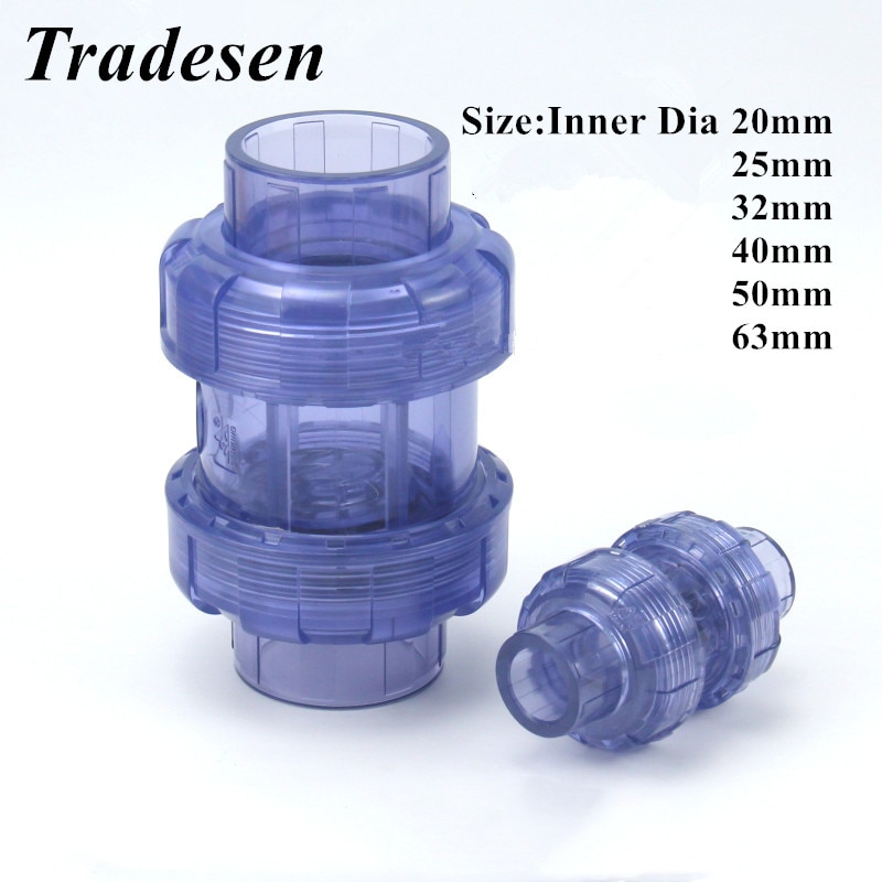 1pc 20~63mm Hi Transparent UPVC Flap Check Valve Aquarium Tank PVC Union Joint Industrial Water Pipe Non-Return Valve