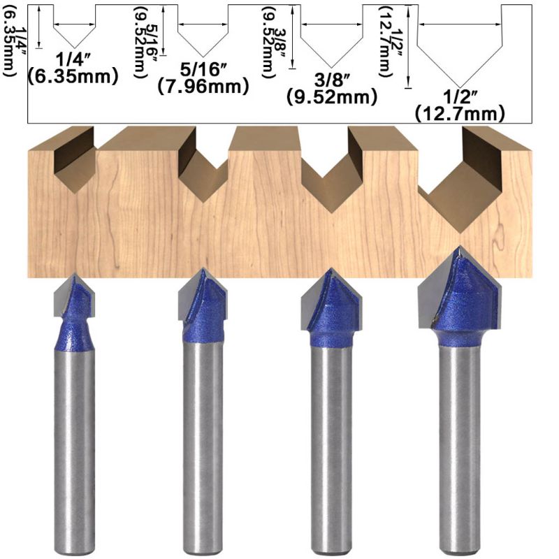 6mm Shank 90 Degree V Groove Router Bit 1/4\" 5/16\" 3/8\" 1/2\" Engraving Cutter