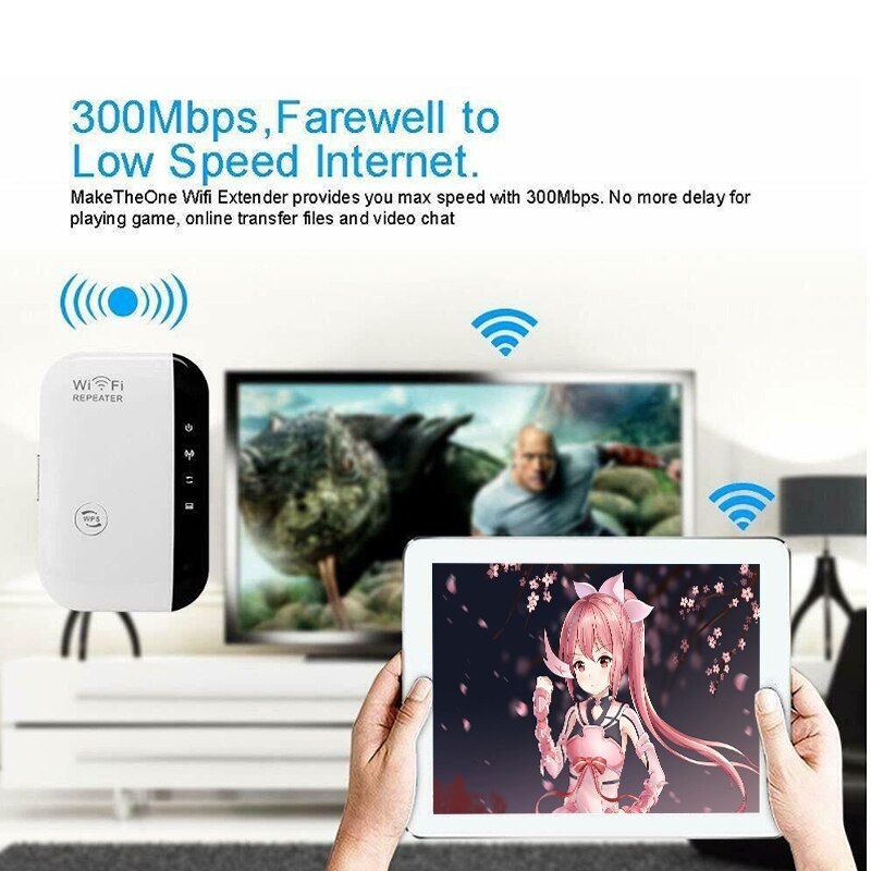 Wifi Signal Amplifier Enhancer, 300Mbps Wireless Router Repeater WiFi Extender(EU Plug)