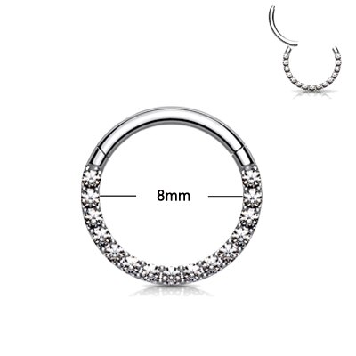 1PC Kristall Knorpel Ohrring 316L Chirurgische Edelstahl Septum Clicker gepflasterte vorne zirkon Segment Ring durchbohren 16g: 1.2x8mm Silber-