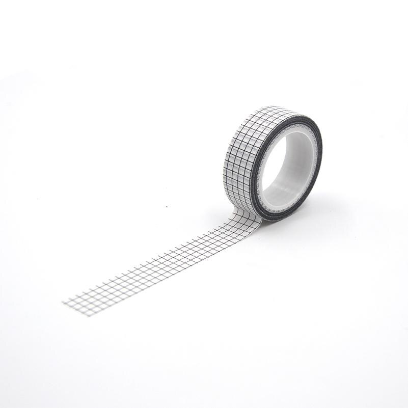 Cinta Washi de cuadrícula blanca y negra, papel japonés, planificador DIY, cinta adhesiva de 10M, pegatinas, cintas decorativas de papelería: White