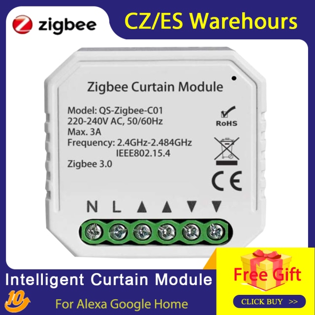 Tuya ZigBee Smart Home Curtain Motor Intelligent Curtain Module For Roller Shutter Blind Motor Compatible for Alexa Google Home: 1 pcs
