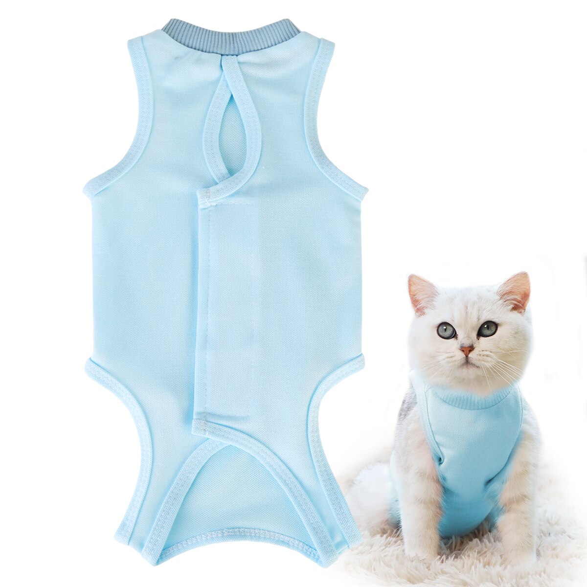 Pet Cat Recovery Suit After Surgery Wear E Collar &amp; Cone Of Shame Alternative Protect Wounds Cat Supplies Pet Products: Blue / L