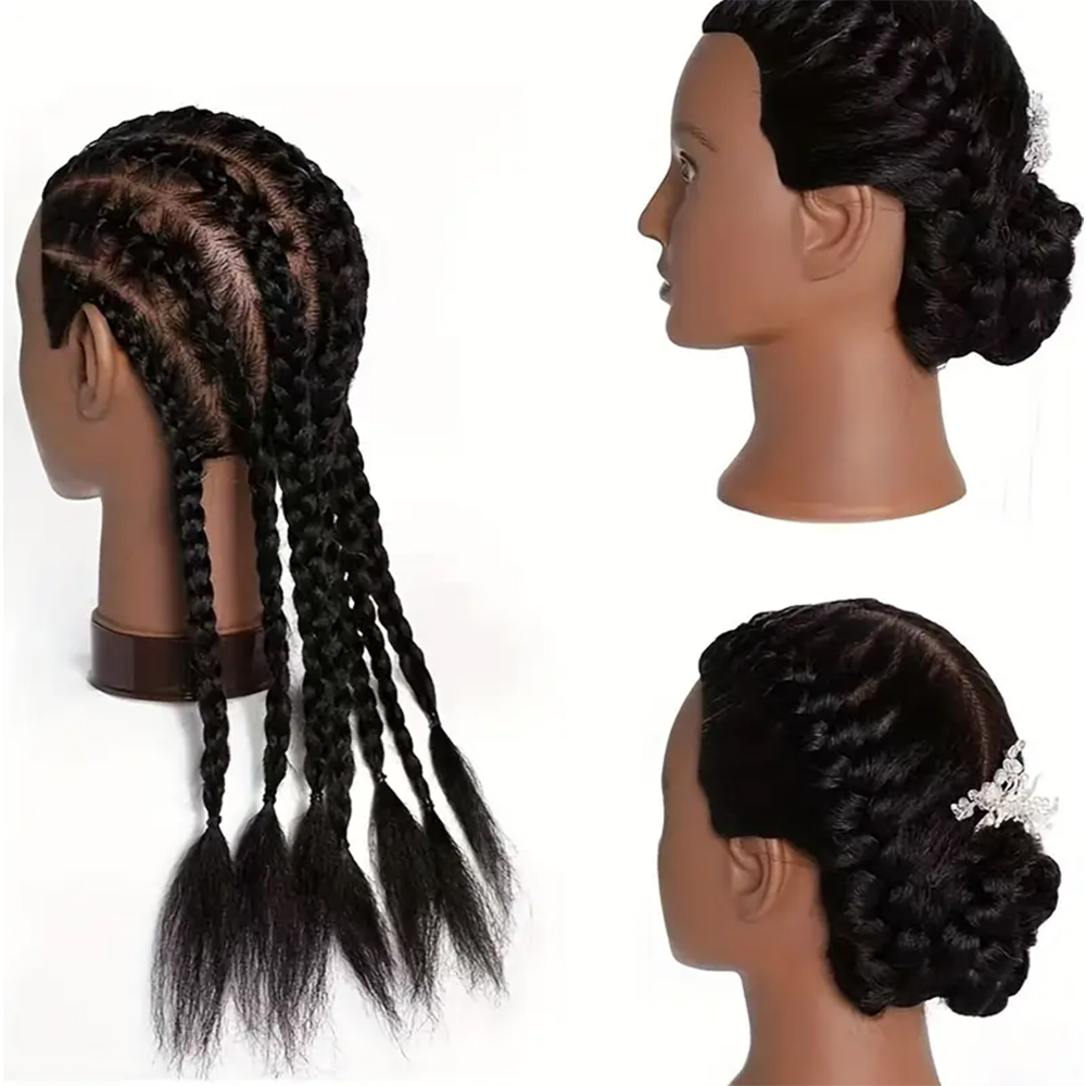 African Mannequin Head Real Hair Hairdresser Training Head With Tripod Manikin Cosmetology Doll Head For Braiding Styling