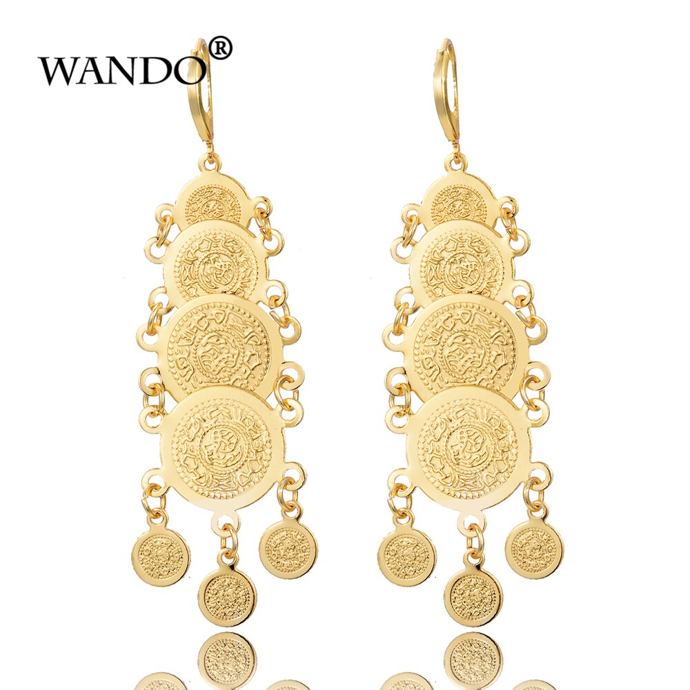 Arab Dubai Metal Gold Color Coin Earrings For Women Girl Middle East African tassel bride Jewelry E67