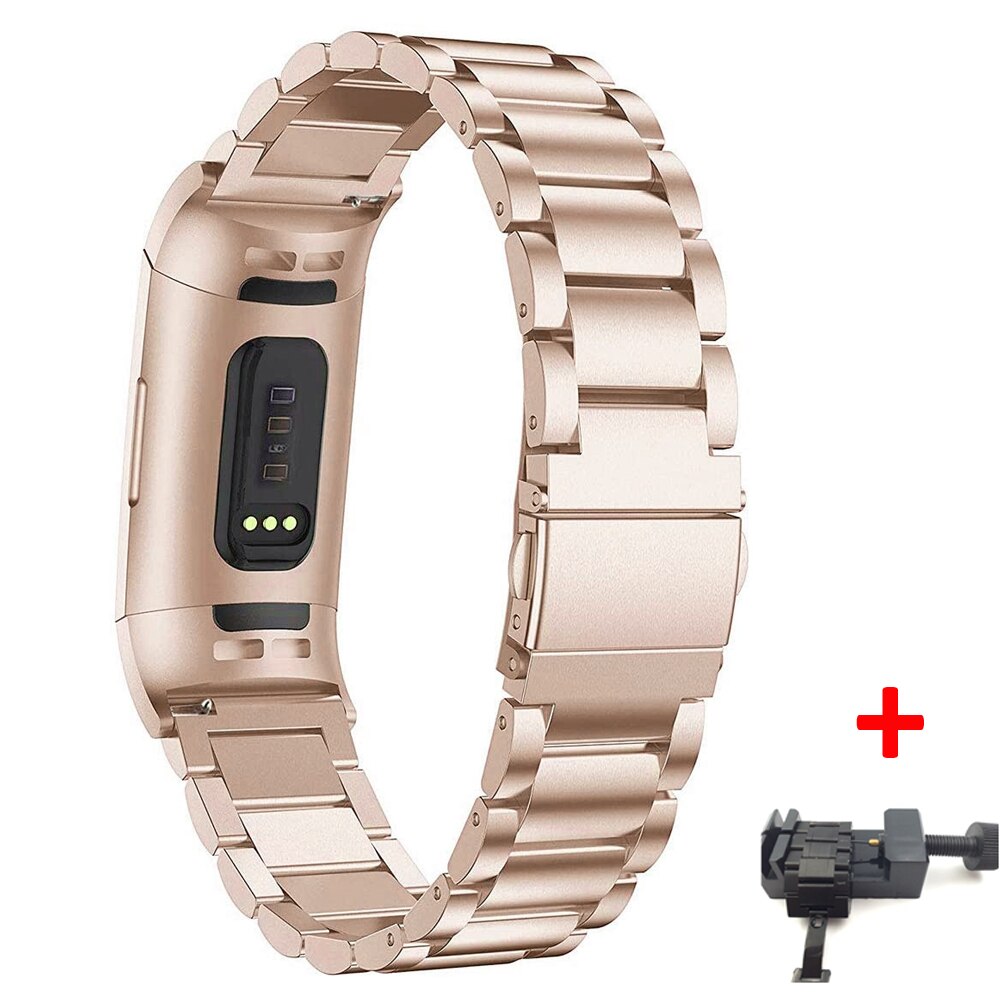 Stainless steel strap for Fitbit charge 4 band Replacement wristband Smart Watch Bracelet Charge3/Charge4 Fitbit Charge 3 band: Rose gold