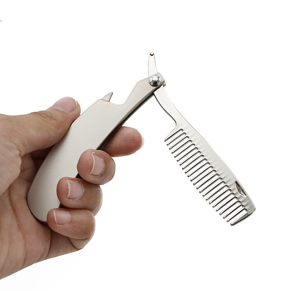 CestoMen-peine de Metal plegable para Barba multifuncional, peine de viaje de bolsillo, abrebotellas de acero inoxidable, herramienta para moldear bigote