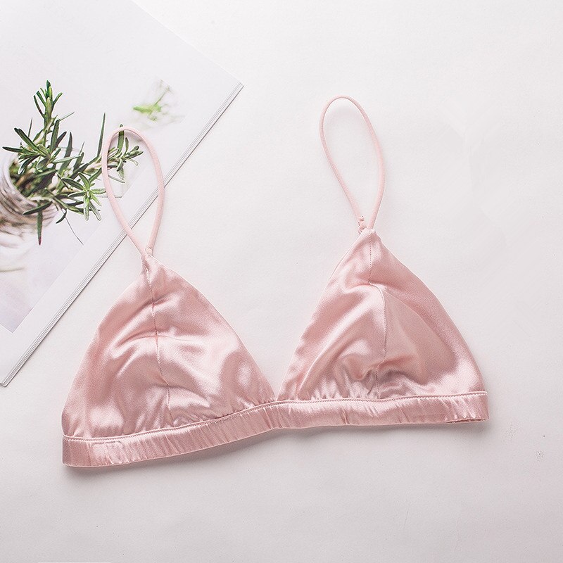 Birdsky, 1PC summer Women silk bra top small thin breast bras wire rimless no padded, 88% natural mulberry silk, 4 colors. OR-78: PINK / S