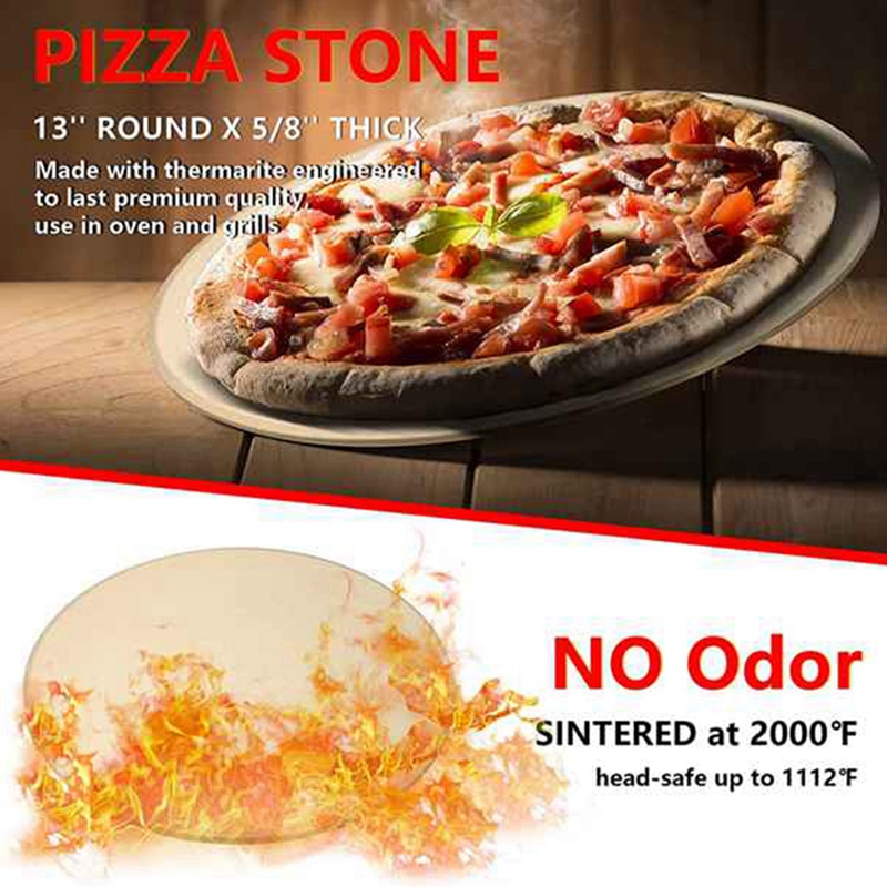 Pizza Stone Set-13 Inch Pizza Stone for Grill and Oven with Foldable Metal Pizza Peel and Accessories Set