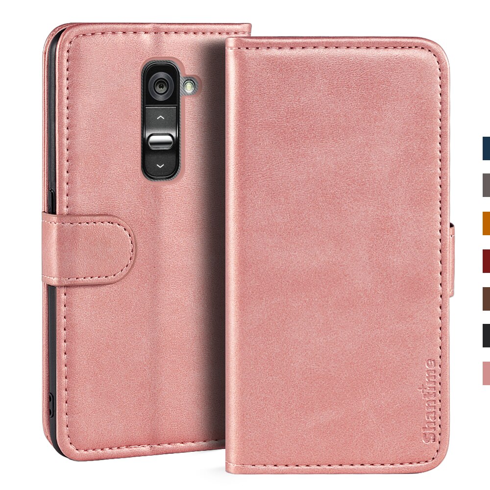 Étui portefeuille magnétique en cuir pour LG G2, Coque de téléphone avec support: Rose gold