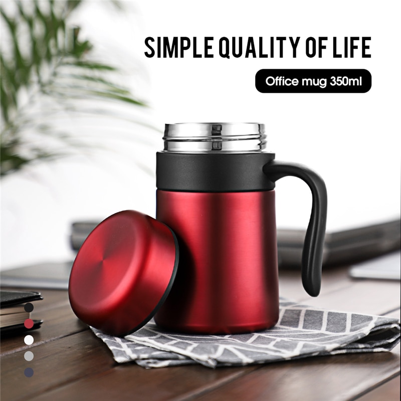 oneisall 350ML 304 Stainless Steel Thermos Mugs Office Cup Handle Lid Thermal Insulation Tea Mug Vaccum Cup Office Thermoses