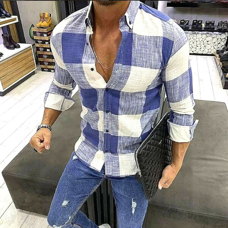 Herre rutete leopard-trykte skjorter uformelle bomull lin skjorte herre topper knapp ned klassisk tees skjorte