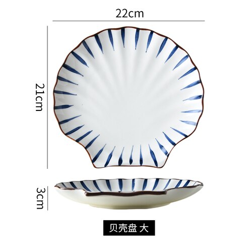 Japanese Hand-painted Plate Shell-shaped Plate Ceramic Snack Plate Dish Plate Household Small Fresh and Cute Tableware: Shell plate-L