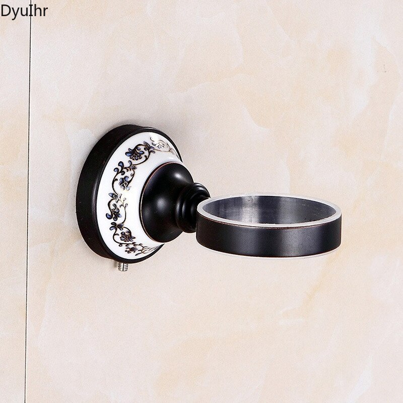 DyuIhr-jabonera de cerámica para baño, jabonera montada en la pared, rejilla para jabón, accesorios para baño, color bronce, azul y blanco