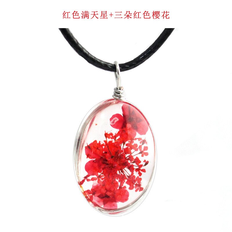 Classic Handmade Dried Flower Clover Jewelry Accessories Unisex Luck Transparent Glass Various Shapes Pendant Necklace