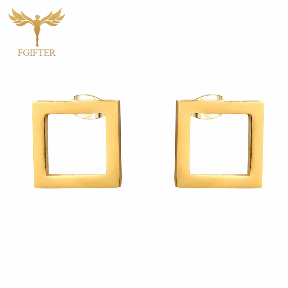 Pendientes minimalistas para hombre y mujer, aretes cuadrados huecos geométricos, accesorio de acero inoxidable, joyería de , 12 pares: Color amarillo dorado claro
