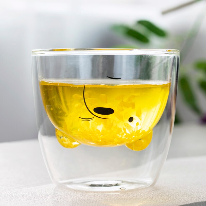Cat Claw/Paw Cup Double Glass Coffee Mug Cartoon Cute Cat Milk Juice Cup Home Office Cafe Tazas Best for Festival: Ice bear