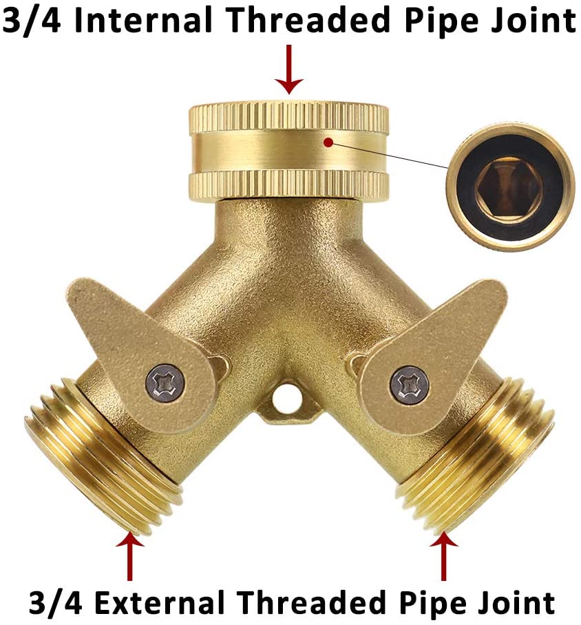Heavy Duty Brass Garden Hose Connector Tap Splitter (2 Way) – and Improved - Outlet Splitter, Hose Splitter, Hose Spigot Ada