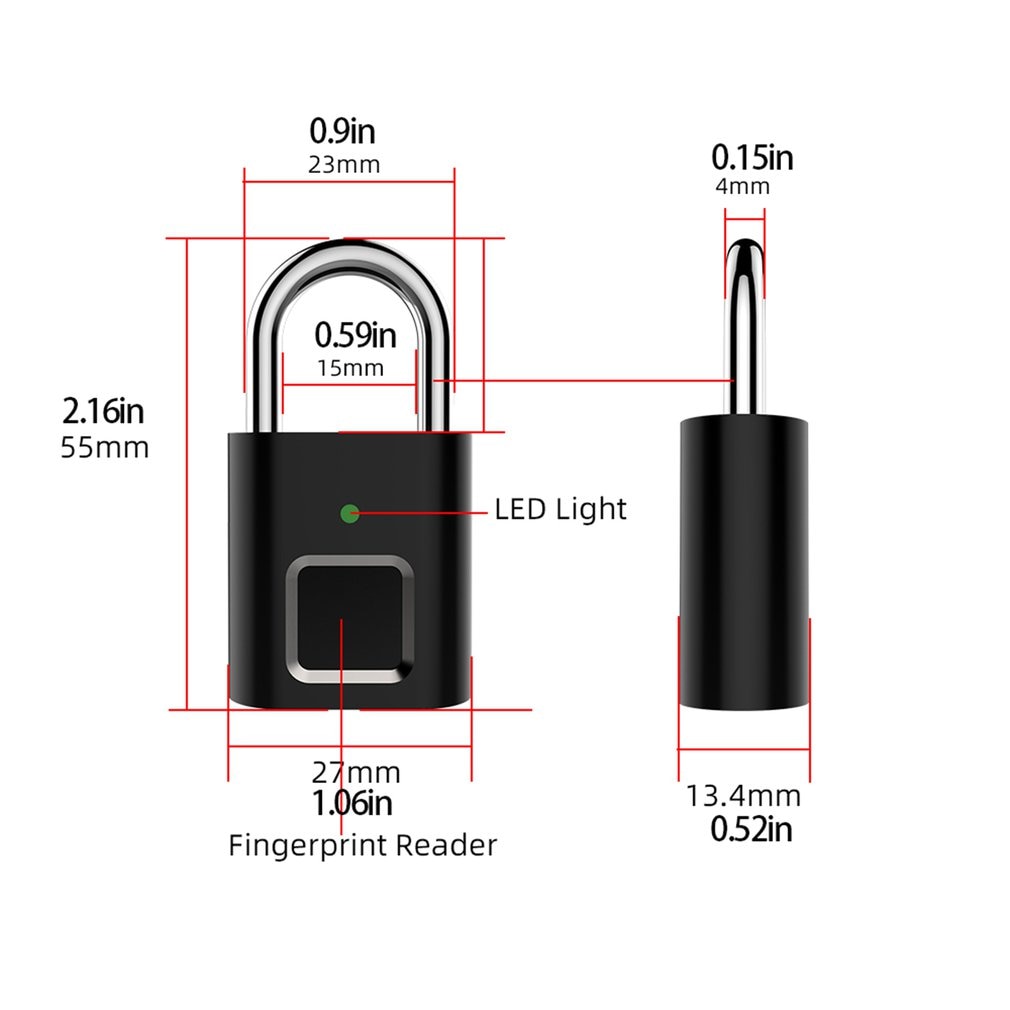 Smart Thumbprint Deur Hangsloten Oplaadbare Deurslot Vingerafdruk Smart Hangslot Usb Keyless Quick Unlock