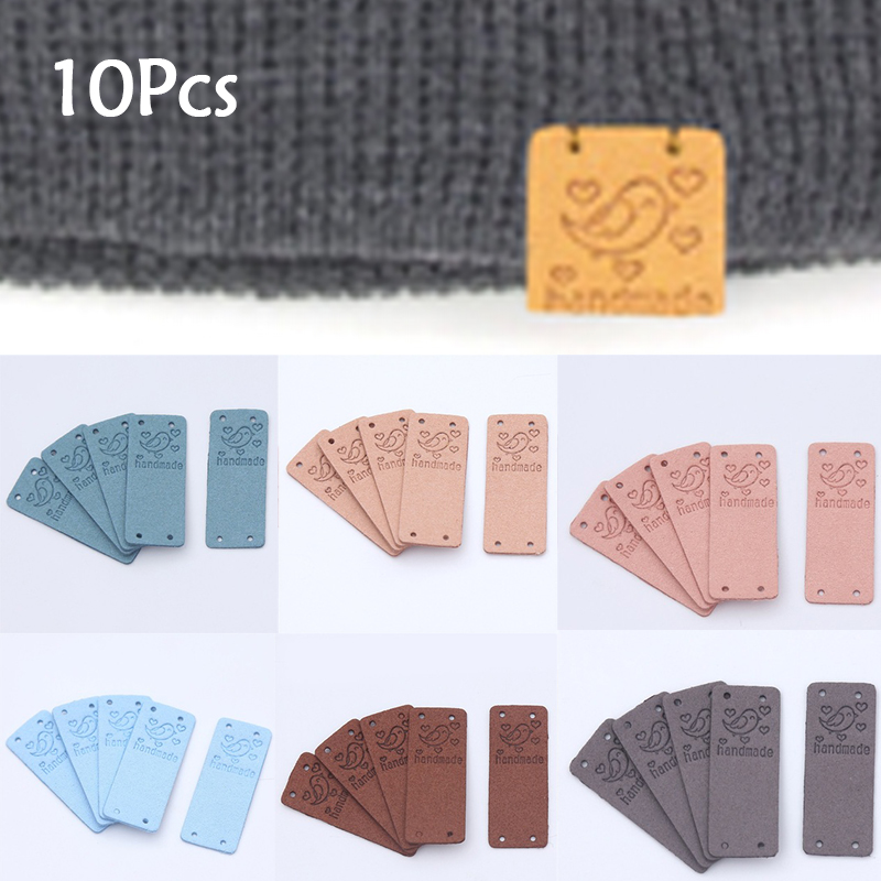 10Pcs Vogel Patroon Diy Pu Patch Labels Kledingstuk Lederen Tag Handgemaakte Fiber Lederen Tags Voor Hoeden Kleding Naaien Accessoires