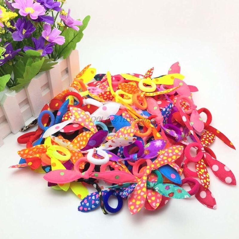 100Stck freundlicher Elastische Haar Band Nette Bogen Kaninchen Ohren Stirnband Haar Saiten