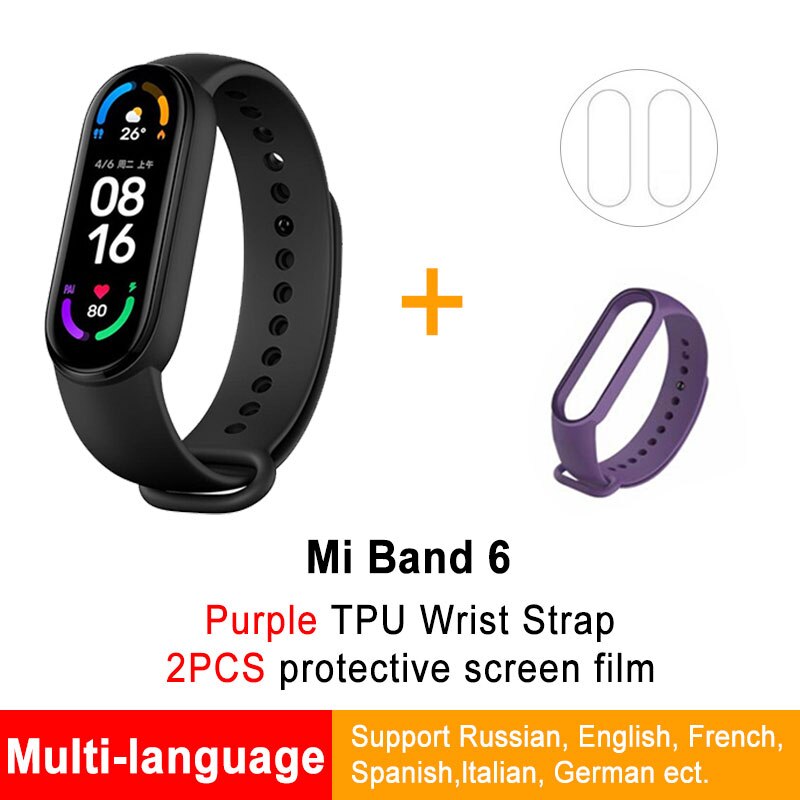 Global Version Xiaomi Mi Band 6 Smart optional Bracelet Color Blood Oxygen Fitness Traker Heart Rate Bluetooth Waterproof: GB 2Flims PL