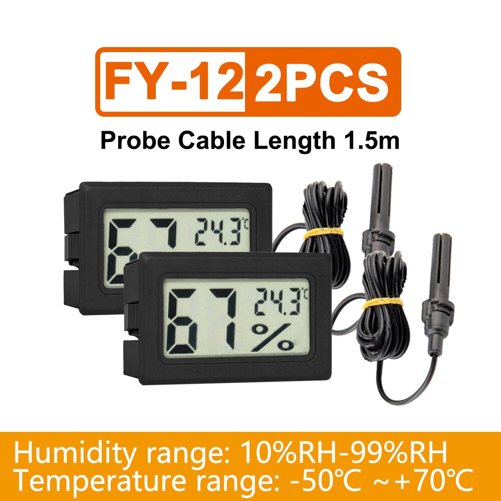 Mini Thermometer Hygrometer Digital LCD Indoor Temperature Sensor Humidity Meter Hygrometer Gauge Fridge Thermometer White/Black: 2PCS With Wire Black