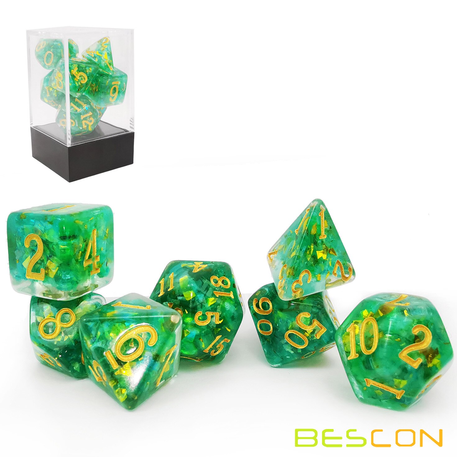 Bescon Dichte-Core Polyhedrale Dobbelstenen Set Van Mint, Rpg 7-Dice Set In Baksteen Doos Verpakking