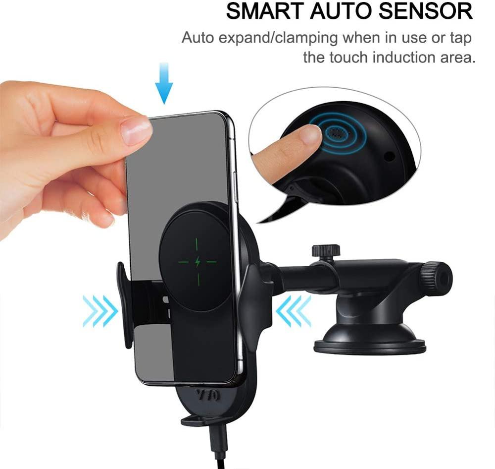 DCAE-cargador de coche inalámbrico con sujeción automática, soporte de teléfono de carga rápida de 15W Qi para Samsung S20, S10, S9, S8, iPhone 11, XS, XR, X, 8