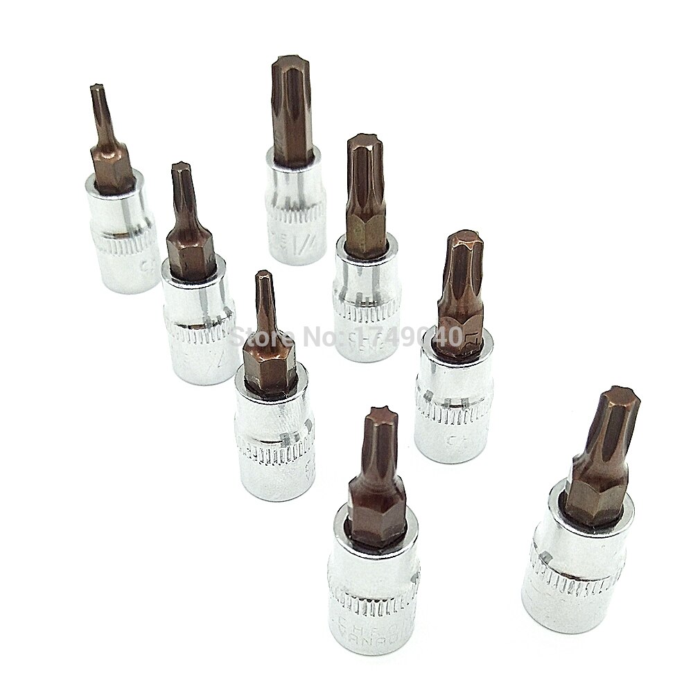 8pcs Torx Bit Socket 1/4 "Aandrijfvierkant Adapter T8 T10 T15 T20 T25 T27 T30 T40 Chrome Vanadium staal Socket Torx Bits Schroevendraaier