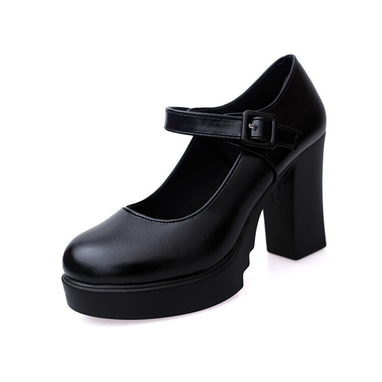 Women's shoes work shoes, thick-heeled platform high-heeled shoes shallow mouth polyurethane single shoes 9CM