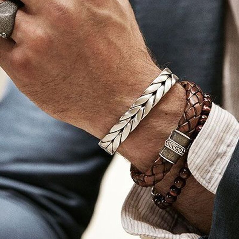 Mannen Armbanden/Rvs/Vintage/Leer/Mode/Bangles Armbanden Twisted Vlechten Titanium Draden Manchet Bangle verbazingwekkende Prijs