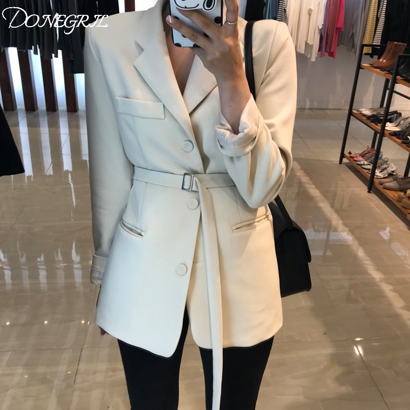 frühjahr dünne klage schick taille OL lange schwarz anzug jacke weibliche weiße Blazer Ukraine Blazer für frauen formale
