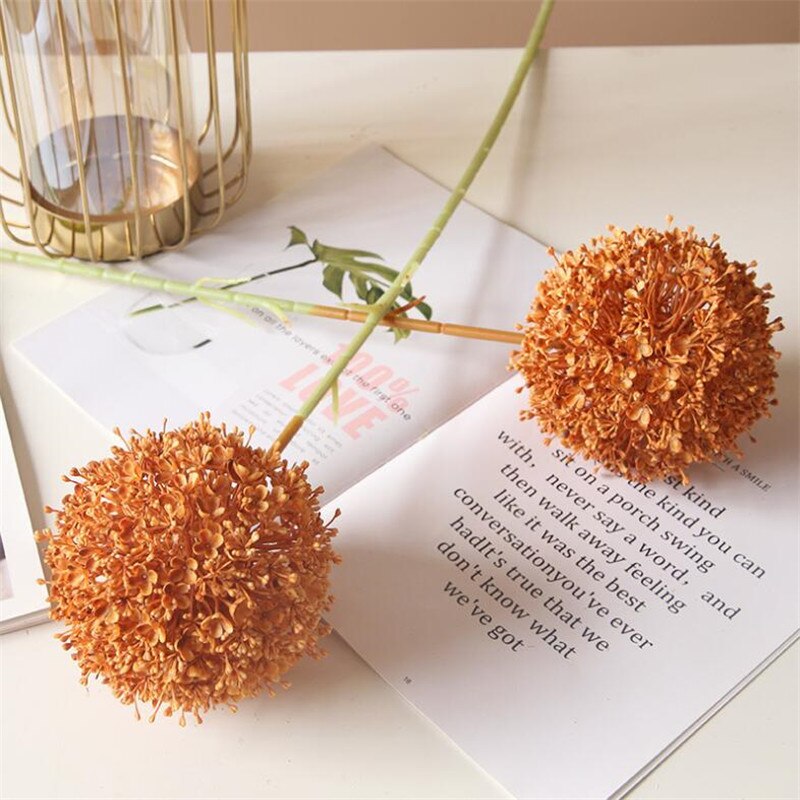 5pcs Artificial Alliums Stem Plastic Colorful Giant Onion Ball Flower Branch for Wedding Centerpieces Floral Decoration: Orange