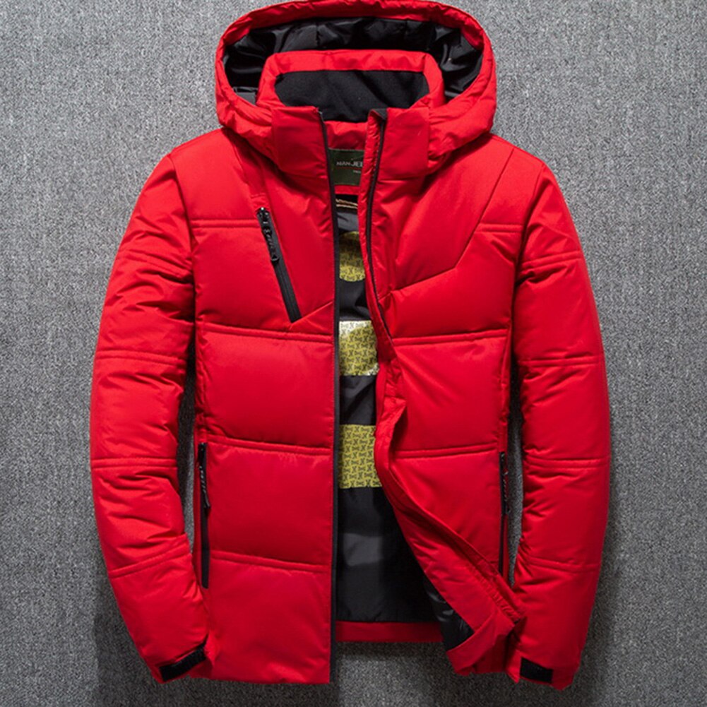 Men's Winter Solid Color Zipper Warm Hooded Down Jacket Outdoor Sport Parka Coat Top